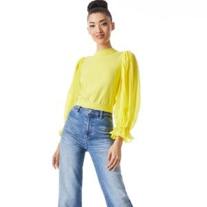 Alice + Olivia Yellow Sunflower Kirie Combination Sleeve Sweater Sz S/P